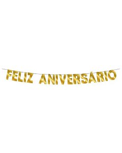FAIXA DECORATIVA - FELIZ ANIVERSARIO DOURADO - REGINA FESTAS