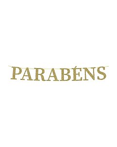 FAIXA DECORATIVA - PARABÉNS DOURADO COM GLITTER - BRILHA FESTA WEI