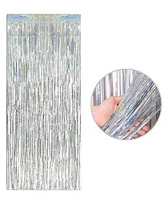 CORTINA DECORATIVA METALIZADA HOLOGRÁFICA 1X2m - PRATA