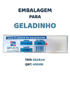 PACOTE C/400UN SACO PARA GELADINHO 6X24cm - ABPLASTIC