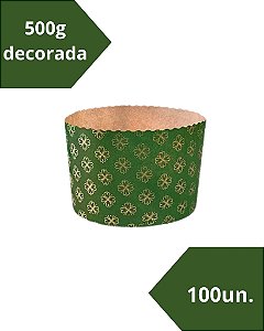 FORMA DE PAPEL DECORADA PARA PANETONE / CHOCOTONE C/100UN VERDE 500g - ECOPACK (NATAL)