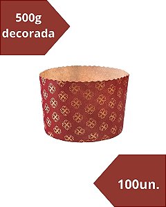 FORMA DE PAPEL DECORADA PARA PANETONE / CHOCOTONE C/100UN VERMELHO 500g - ECOPACK (NATAL)