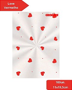 SACO TRANSPARENTE 11X19,5cm LOVE VERMELHO C/100un - CROMUS