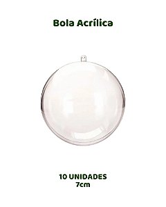BOLA ACRÍLICA 7cm TRANSPARENTE C/10UN - MIRANDINHA (NATAL)