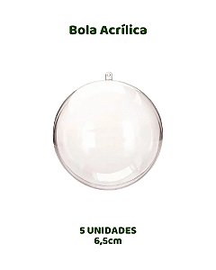 BOLA ACRÍLICA 6,5cm TRANSPARENTE C/5UN - MIRANDINHA (NATAL)