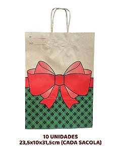 SACOLA KRAFT C/10UN PRESENTE 23,5X10X31,5cm (NATAL)