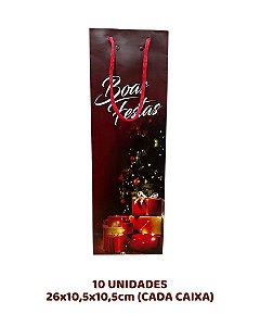 SACOLA PARA VINHO C/10UN - NT601 NATAL - MF EMBALAGENS DECORATIVAS