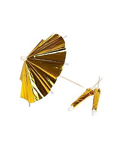 ENFEITE PARA DRINKS MINI GUARDA-CHUVA DOURADO C/12UN - SILVER FESTAS