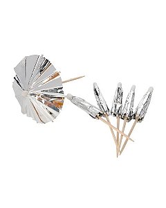 ENFEITE PARA DRINKS MINI GUARDA-CHUVA PRATA C/12UN - SILVER FESTAS