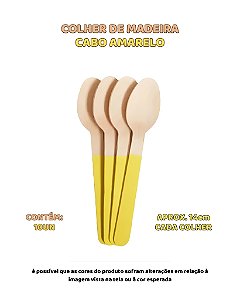 COLHER DE MADEIRA PARA SOBREMESA CABO AMARELO C/10UN - ARTLILLE
