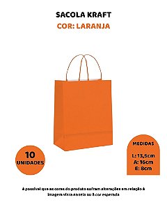 SACOLA KRAFT C/10UN LARANJA - 13,5X8X16cm