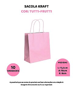 SACOLA KRAFT C/10UN ROSA TUTTI-FRUTTI - 13,5X8X16cm