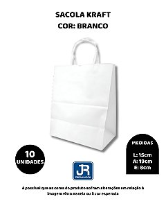 SACOLA KRAFT C/10UN BRANCA 15X8X19cm - JR EMBAHLAGEM