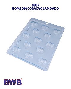 FORMA DE ACETATO SIMPLES - BOMBOM CORAÇÃO LAPIDADO (9835) - BWB (PÁSCOA)