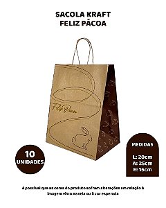 SACOLA KRAFT C/10UN FELIZ PÁSCOA - 20X15X25cm (PÁSCOA)