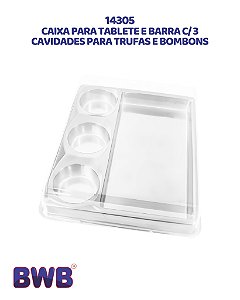 CAIXA PARA TABLETE E BARRA C/3 CAVIDADES PARA TRUFAS E BOMBONS 14305 CRISTAL C/10UN - BWB (PÁSCOA)