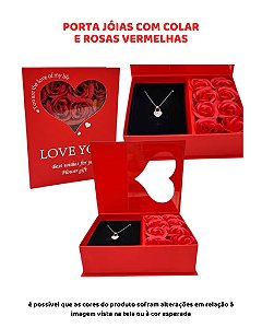 PORTA JÓIAS COM COLAR E ROSAS - LOVE YOU