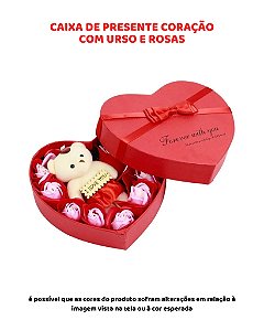 CAIXA DE PRESENTE CORAÇÃO COM URSO E ROSAS - FOREVER WITH YOU