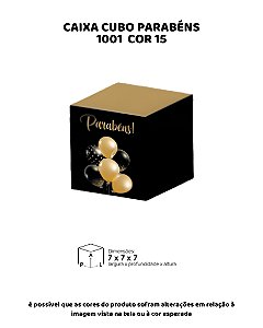 CAIXA CUBO PARABÉN C/10UN - 1001 COR 15 - MF EMBALAGENS DECORATIVAS
