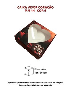 CAIXA VISOR CORAÇÃO "O MEU AMOR É TEU" C/10UN - MN 44 COR 9 - MF EMBALAGENS DECORATIVAS