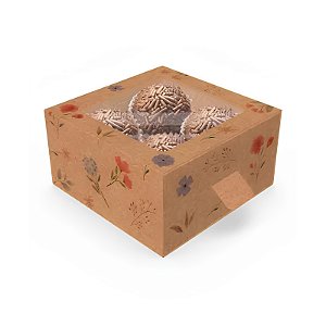 CAIXA 4 DOCES GAVETA COM VISOR FLORES DO CAMPO - KRAFT 8X8X4CM C/ 10UN - IDEIA C5458 (NAM)