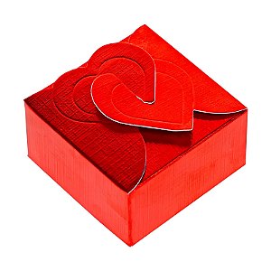 CAIXA CORAÇÃO PARA 4 DOCES LAMINADA VERMELHA 6,5X6,5X3,5CM C/10UN - IDEIA C4941 (NAM)