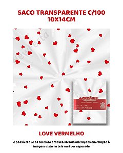 SACO TRANSPARENTE 10x14cm C/100UN - LOVE VERMELHO - CROMUS