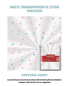 SACO TRANSPARENTE 10x14cm C/100UN - FANTASIA CANDY - CROMUS