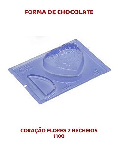 FORMA PARA CHOCOLATE TRÊS PARTES - CORAÇÃO FLORES 2 RECHEIOS 1100