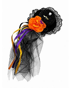 PRESILHA CHAPÉU COM FLOR - HALLOWEEN