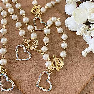 Pulseira perola e strass
