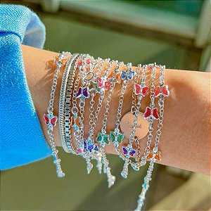 Pulseira borboleta com zirconia em prata 925