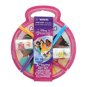 Kit Princesas Disney 15folhas De Colorir Adesivos Canetinhas