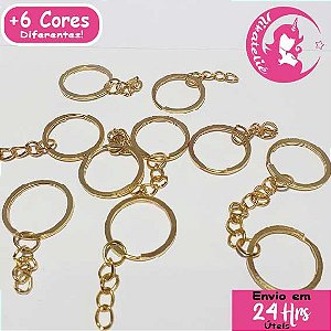 Argolas Italiana com corrente para chaveiro - 10 unidades