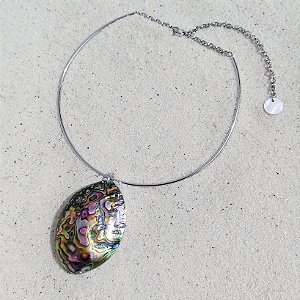 COLAR MARÉ ARO - DOUBLE FACE - AÇO INOXIDÁVEL - ABALONE E MADREPÉROLAS