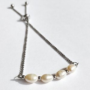 Pulseira Taípe - Aço Inoxidável - Pérolas Naturais