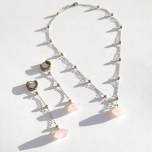 Colar Tai - Quartzo Rosa mini - Aço Inoxidável