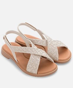 Sandália Feminina Rasteira Simone Comfy Flat Off White / Terroso - Azaleia