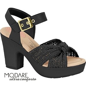 Sandália Salto Tira Pr Croche Floather Nature 7165.104 Preto - Modare