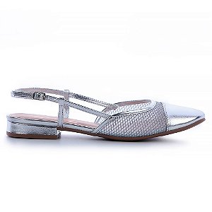 ELISA- SANDÁLIA SALTO BAIXO PRATA TELA