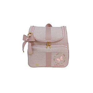 Mochila maternidade 2em1 linho rosê borboleta floral