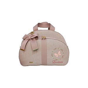 Bolsa maternidade passeio G linho rosê borboleta floral