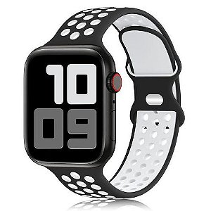 Pulseira de Silicone Esportiva Apple Watch - Preto e Branco