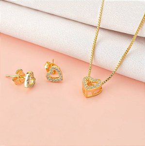 CONJUNTO CORAÇÃO VAZADO CRAVEJADO