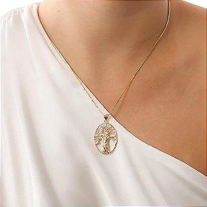 COLAR ARVORE DA VIDA OVAL COM ZIRCÔNIAS