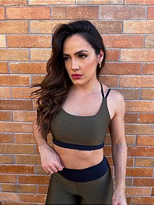Top Naomi verde militar texturizado suplex de poliamida - PORLE