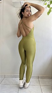 Macacão authentic verde pistache decote costas suplex canelado - PORLE