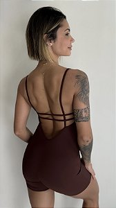 Macaquinho marrom decote costas suplex - PORLE