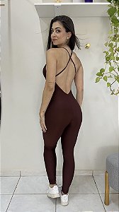 Macacão authentic café decote costas suplex canelado - PORLE