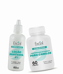 Combo CABELOS SEMPRE FORTES - Loção Minoxidil 5% + Composto Polivitamínico para Cabelos 60 caps